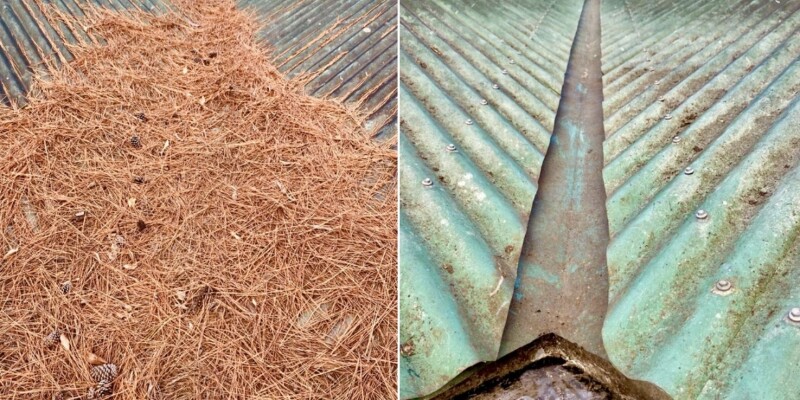 Before and after gutter cleaning photos